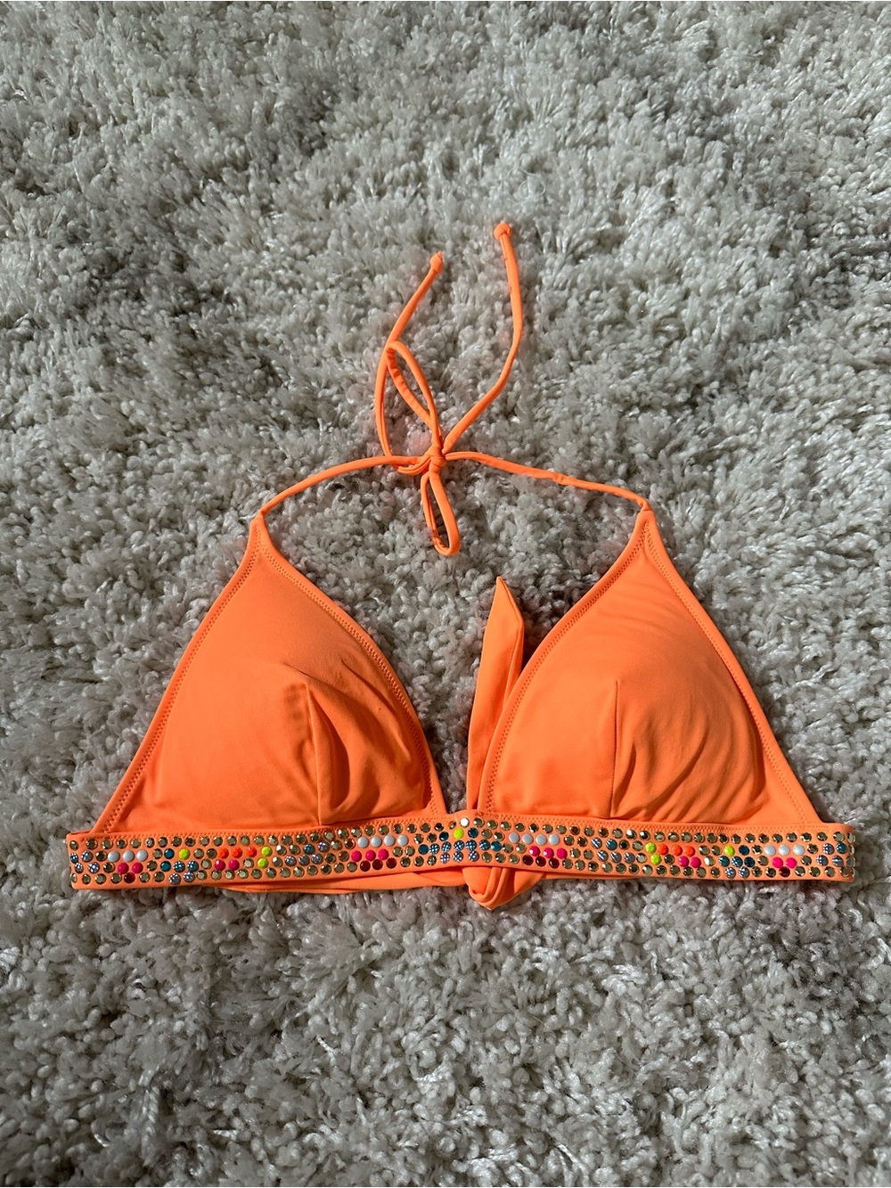 Victoria's Secret Neon Orange Rhinestone Triangle Bikini Top